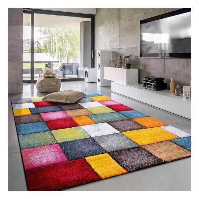 Paco Home Teppich Kinderzimmer kurzflor modern 3D-Look bunt kariert 80x150cm