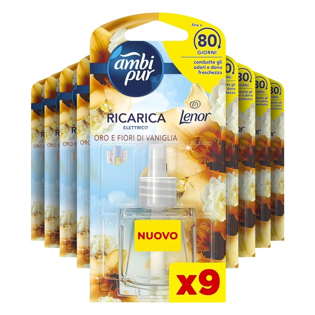 Ambi Pur Profumatore per Ambienti Lenor Oro e Fiori di Vaniglia - 9 Ricariche Deodoranti