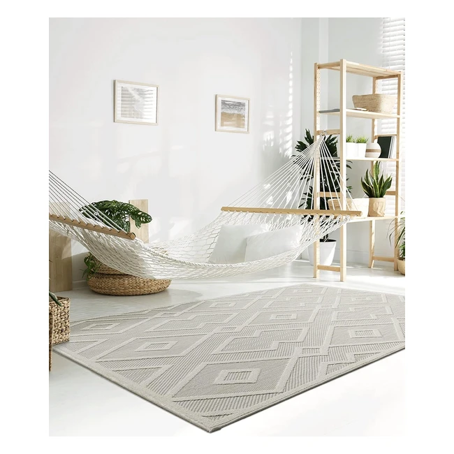 Teppich Santo Outdoor-Teppich Wetterfest Hochwertiger Balkonteppich Creme Boho mit Diamantmuster 120 x 170 cm Polypropylen