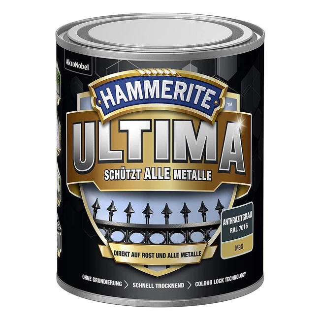 Hammerite Metallschutzlack Ultima Matt Anthrazitgrau RAL7016 750ml - Rostschutz & Grundierung in einem
