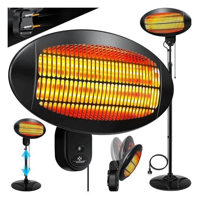 Kesser Heizstrahler 2000 Watt Infrarot Terrassenheizung Spotlight Höhenverstellbar Quarzheizer Innen Außen Wickeltischheizer