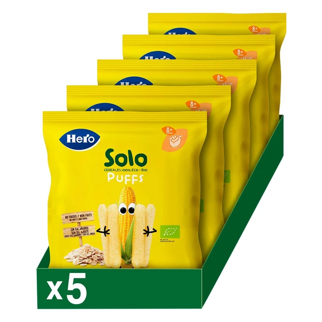 Hero Solo Snack Puff Avena e Mais 100% Biologico - Confezione da 5 x 25g