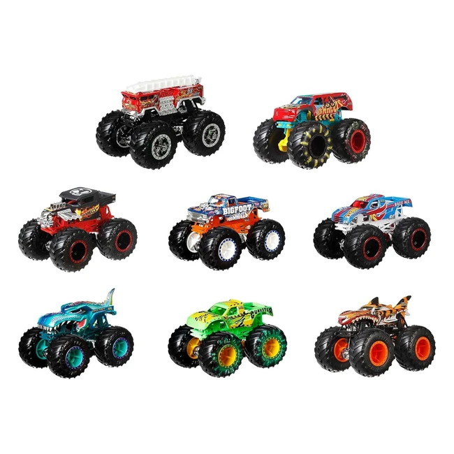 Pack 8 Coches Monster Trucks Hot Wheels HGX21 Regalo Niños Niñas 3 Años