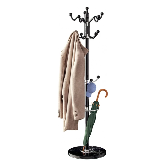 Casaria Garderobenständer Marmorsockel Metall 14 Haken 360 drehbar 37x37x175cm Schwarz