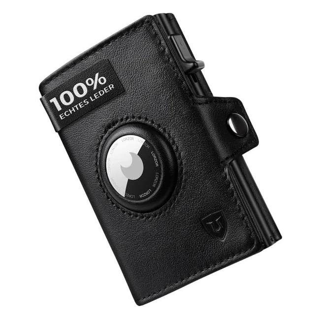 Lorzor AirTag Wallet - Slim Wallet mit Münzfach - Herren Echtes Leder RFID Blocker Kartenetui - Platz für 10 Karten - Air Tag Wallet für Männer - Schwarz Modern