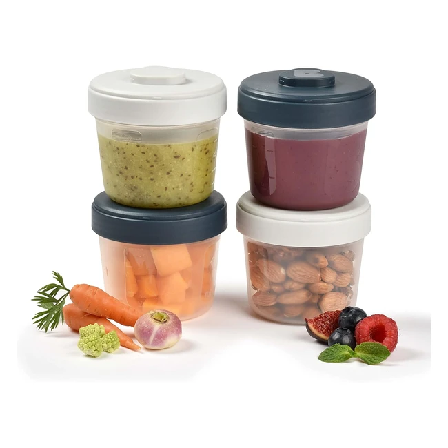 Baba Lot de 4 Portions Conservation Clip Pots Empilables 100% Hermétique 4x150ml Gris/Bleu