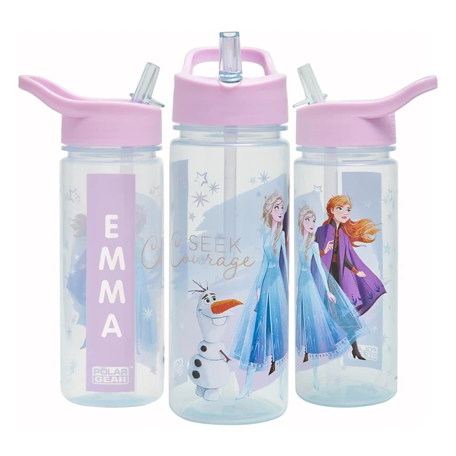 Disney Frozen Magic Personalised Sticker Water Bottle 500ml - Official Polar Gear Kids Reusable BPA Free Tritan - Purple