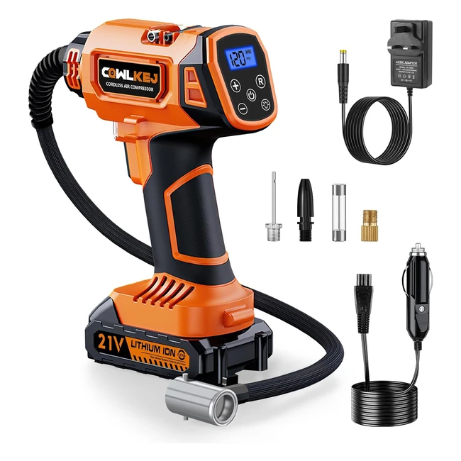 CQWLKEJ Cordless Tyre Inflator Air Compressor 21V Rechargeable Battery 150PSI Portable Handheld Pump