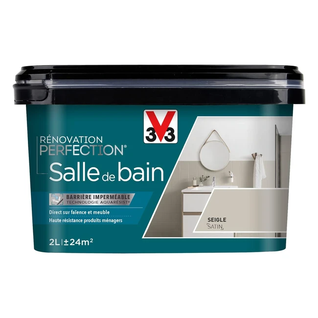 V33 Peinture Rénovation Salle de Bain Seigle Satin 2L - Résistance Extrême à l'Immersion