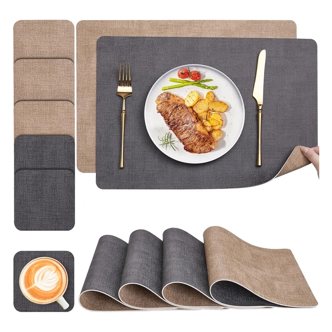 Tovagliette Americane Lavabili Set di 6 Grigio/Giallo - Antiscivolo e Impermeabile