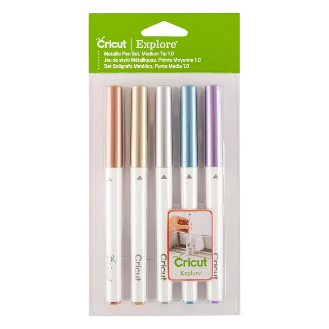 Cricut 2008406 Metallic Stiftset mit mittlerer Spitze, 5er Pack, inkl. Gold, Silber, Kupfer, Blau, Lila