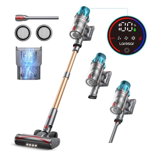 Laresar Ultra7 45000PA 550W 60 Min Akku Staubsauger - Wandmontierte Ladestation - Kabellos - Touchscreen - Antitanglebrste