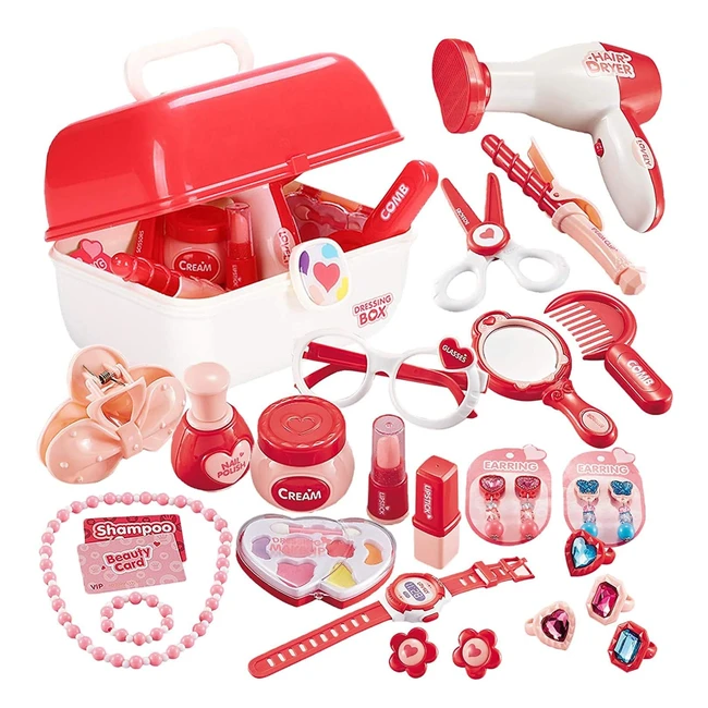 Maquillage Enfant Fille Coffret Bijoux Malette Pretend Princesse Jouet Beauté Cadeau Enfants 3-7 ans