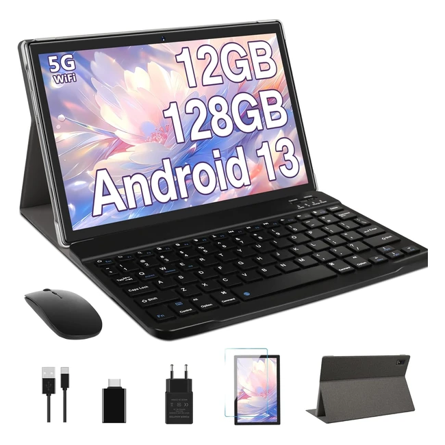 Tablet Android 13 OANGCC 10'' 135g 8Core 20 GHz 12GB RAM 128GB ROMTF 1TB 8000mAh 58MP con Teclado y Ratón Gris