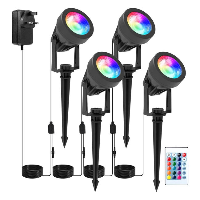 Natpow RGB Garden Lights with Remote Control LED Outdoor Landscape Spotlights IP65 Waterproof 12V Garden Spike Lights