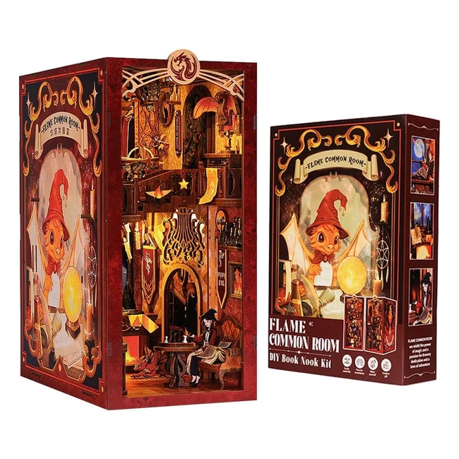 Kit Maison de Poupées Miniatures Flame Common Room - Meubles LED Puzzle Bois - Adultes - Construire