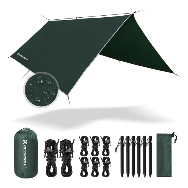 Bessport Bâche Anti-Pluie PU 3000mm Imperméable Tarp Rain Fly - Abri de Survie 3m x 3m