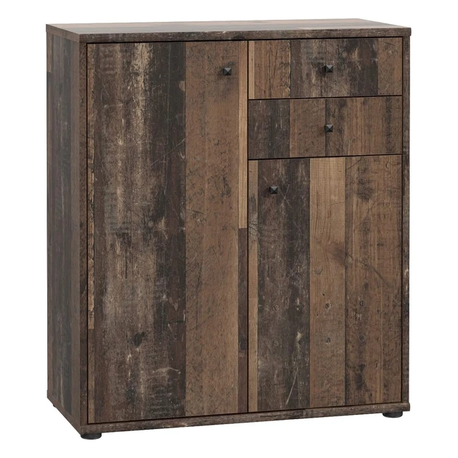 Forte Tempra 2 Kommode mit 2 Türen und 2 Schubladen, Altholz Vintage-Stil 737 x 855 x 348 cm
