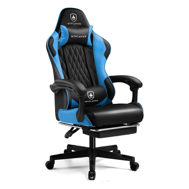 Chaise Gaming GTPLAYER Fauteuil Gamer Réglable Repose-Pied Télescopique Bleu