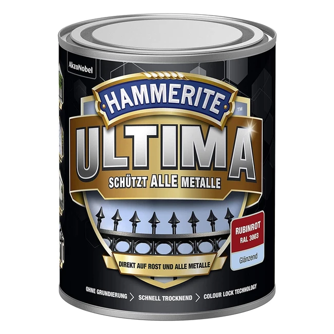 Hammerite Metallschutzlack Ultima Rubinrot RAL3003 750ml - Rostschutz & Glanz