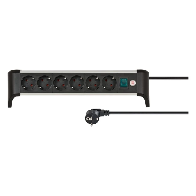 Regleta Brennenstuhl Aluofficeline con 6 Tomas de Corriente - Cable 3m - Interruptor Iluminado