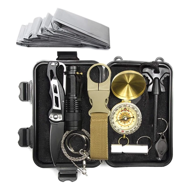 Lixada Kit de Survie d'Urgence 10 en 1 - Multifonctionnel Outdoor Survival Kit - Camping Randonnée Chasse Pêche