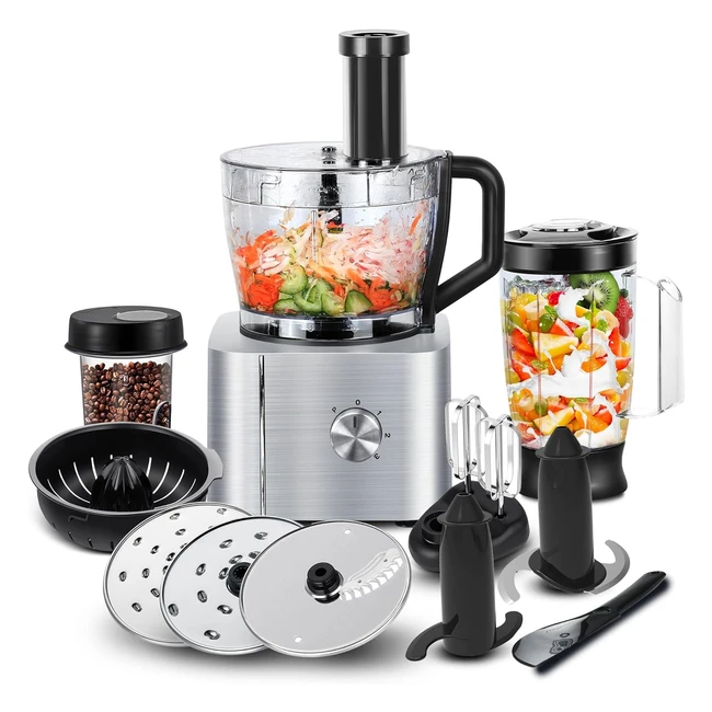 Robot Cuisine Multifonctions 1100W Sndoas Robot Culinaire Bol Mélangeur 32L Hachoir Multifonction Robot Mixeur 1.5L Moulin Café Argent