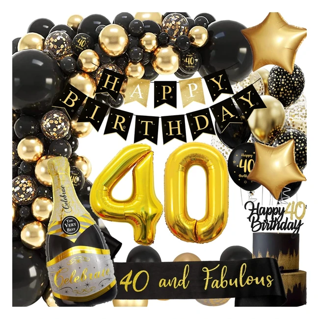 Decorazioni Compleanno 40 Anni Uomo Donna Nero Oro - Palloncini Addobbi Striscione - #Compleanno40 #DecorazioniFesta #NeroOro