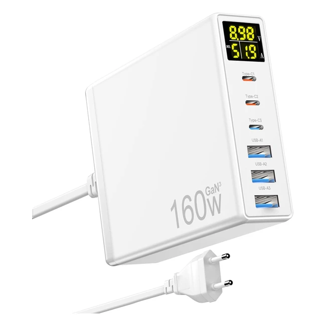 Chargeur Rapide 160W GAN 6 Ports USB C et USB A PPS PD 30 pour MacBook Pro/Air, iPhone, iPad, Samsung