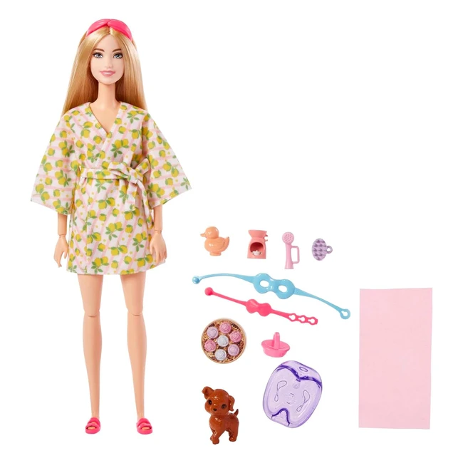 Barbie Bienestar Spa - Mueca Articulada con Mascota y Accesorios de Relajacin - Mattel HKT90