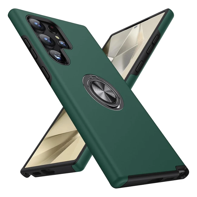 Kovasia Samsung Galaxy S24 Ultra 5G Case Militarygrade Drop Tested Magnetic Ring Holder Kickstand Dark Green