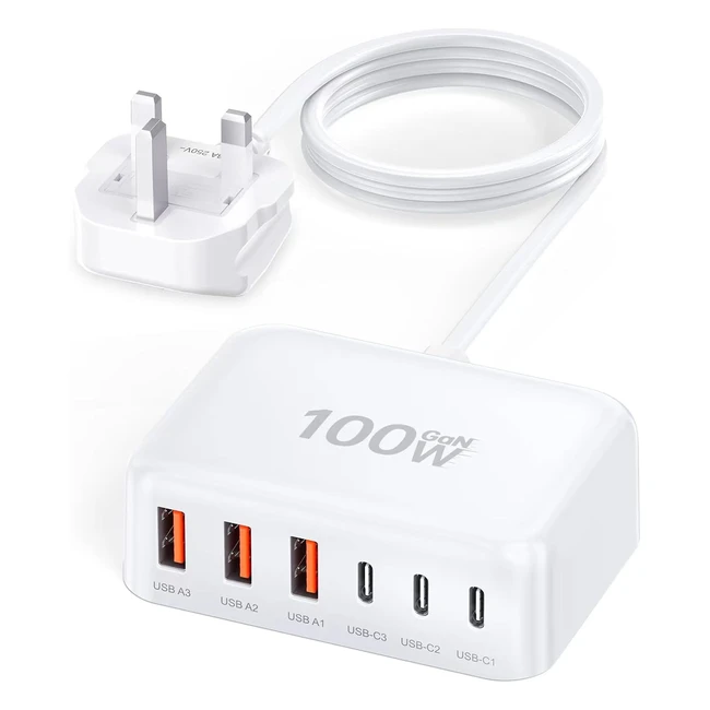 USB C Plug 100W 6 Port Multi Fast Charging Station3 USBC PD Power Adapter 3 USBA QC Wall Charger UK Type C for iPhone Samsung iPad