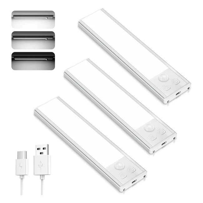 Topplee Lampe de Placard Détecteur de Mouvement Intérieur Sans Fil 3Pack - Réglette LED Cuisine Luminosité Réglable 6500K Blanc Froid - Éclairage LED Étude de Cuisine Couloir Veilleuse