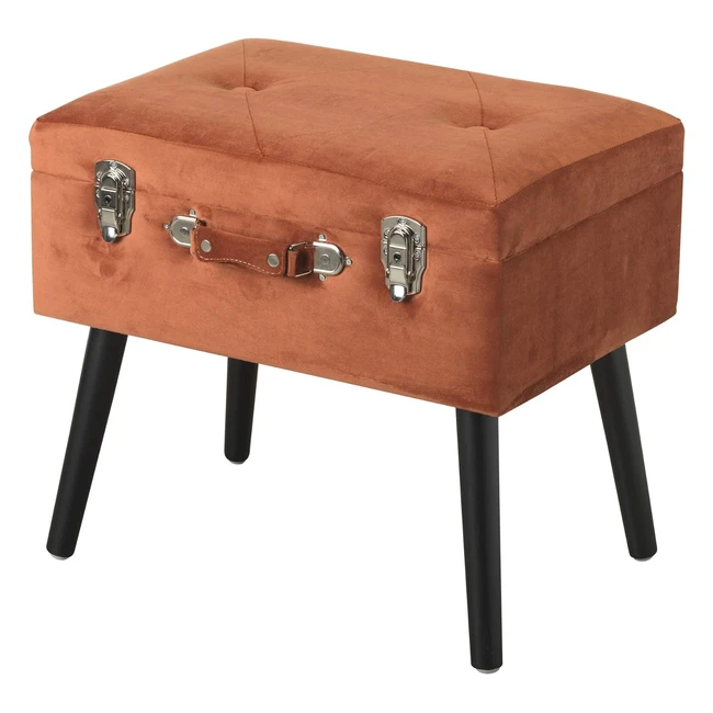 Pouf Contenitore Valigia Velluto Rosso Cognac 50x35x46 cm - Baroni Home