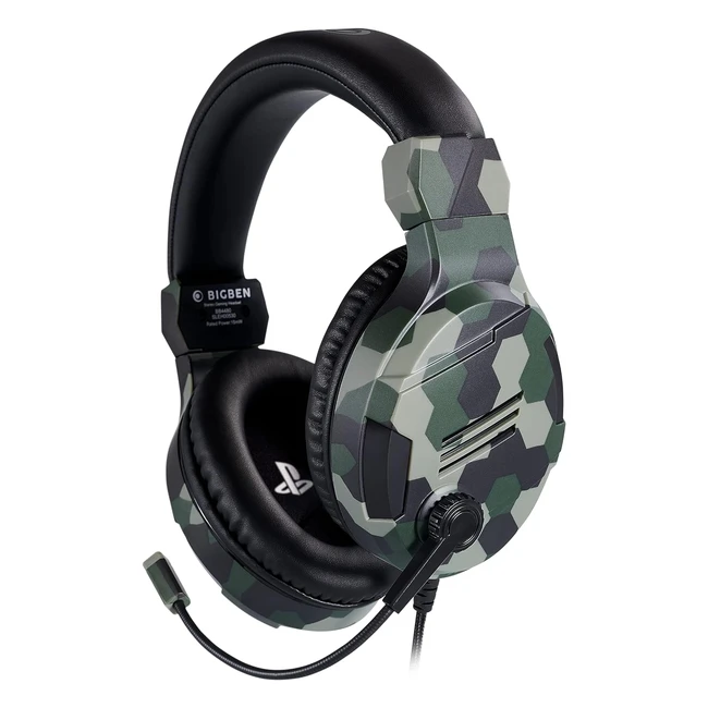 Cuffie Gaming BigBen V3 PS4 PS5 Ufficiale Sony Playstation - Camouflage Verde - Regolabili e con Telecomando