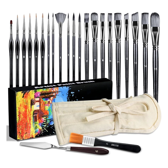 Kit de pinceaux peinture acrylique professionnels Aottom 16 - 6 pinceaux fin, 1 couteau, palette pour aquarelle