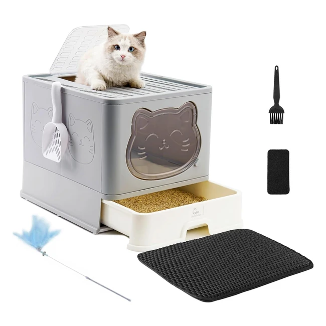 Hellomiao Lettiera Gatti Chiusa Coperchio Deodorante Paletta Plastica Grigionero