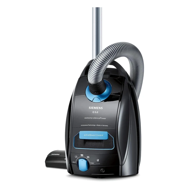 Siemens Staubsauger Q50 Extreme SilencePower VSQ5X1230 - Ideal für Allergiker - Starke Saugleistung - Bodendüse für Parkett Teppich Fliesen - 850 W - Schwarz