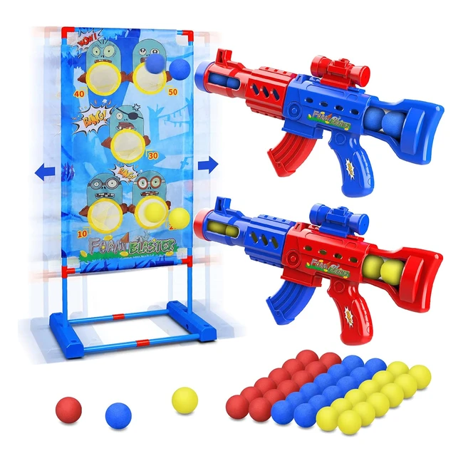 Jeu de tir mobile 2PK Ball Popper Air Toy Guns pour enfants de 5 6 7 8 9 et 10 ans - Cible Debout - 36 balles en mousse
