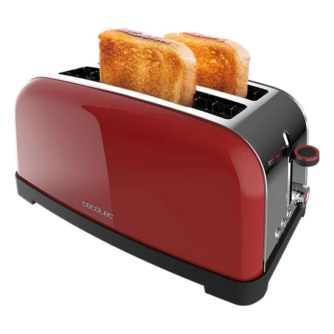 Grille-pain vertical Cecotec Toastin Time 1500 Red Lite - 1500W - Capacité 4 tartines - Double fente 38cm - Autocentrage - 7 positions de grillage