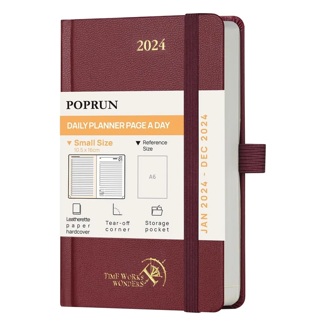 Agenda 2024 Poprun A6 con Tapa Dura - Planificador Diario - FSC Borgoña