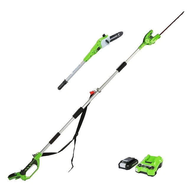 Greenworks G24PSHK2 Cordless 2in1 Pole Saw & Hedge Trimmer 20cm Bar 24V 2Ah Battery