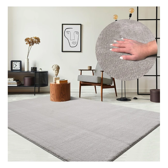 Teppich Relax Teppich modern flauschig kurzflorig rutschfeste Unterseite waschbar bis 30°C supersoftes Fell-Look Sand 120 x 160 cm