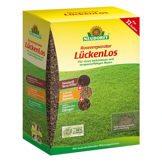 Neudorff Rasen Reparatur Lücken Set 25 kg für 32 Stellen für dauerhaft lückenlose und üppig grüne Rasenflächen