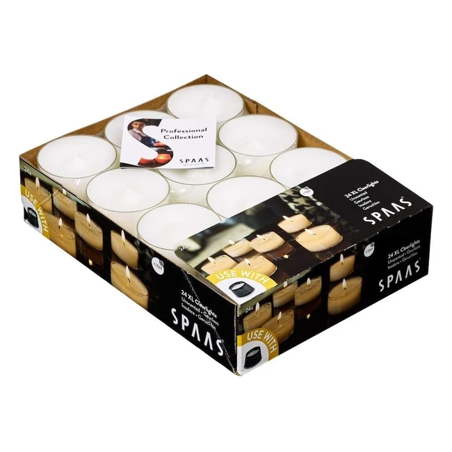 Bougies Chauffe-Plats Spaas 24 Maxi Clearlights Non Parfumées Cup Transparente 10H Blanc