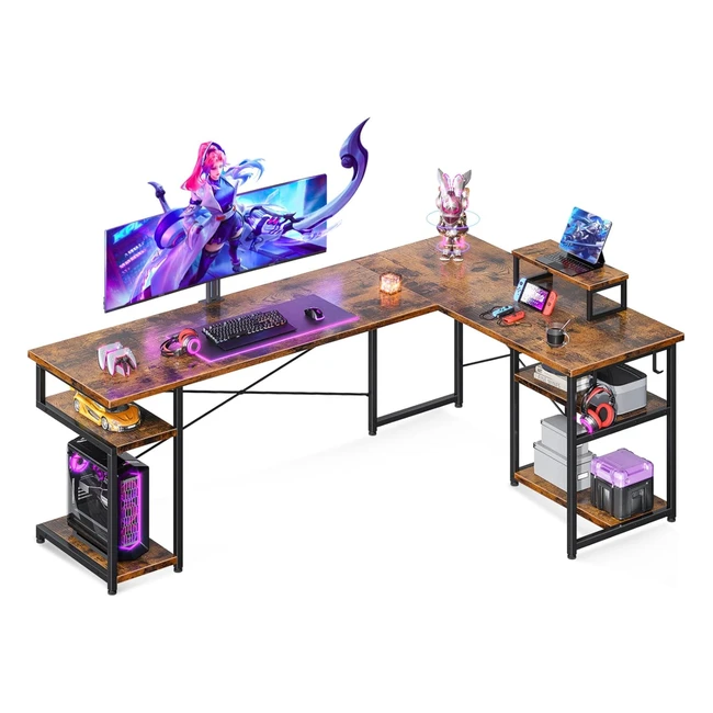 Scrivania Angolare Nera 148x120cm - L Salvaspazio Doppi Ripiani - ODK