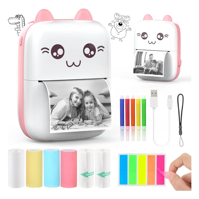 Mini Stampante Fotografica con Luce LED - Stampante Termica - Foto Stampa - 10 Rotoli di Carta - Adesivo Smartphone - Rosa