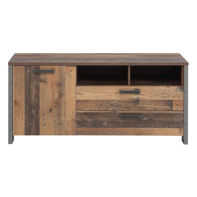 TV-Unterschrank Forte Clif mit 1 Tür und 2 Schubladen, Holzwerkstoff, Vintage Betonoptik Dunkelgrau
