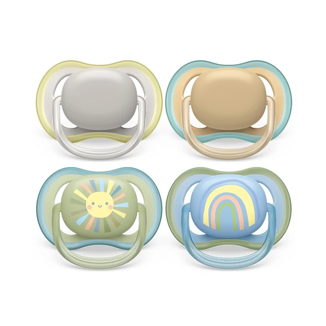 Philips Avent Ultra Air Schnuller 4er Pack BPA-freier atmungsaktiver Schnuller für Babys von 0-6 Monaten inkl. Transport- und Sterilisationsbox Grau/Grün Modell SCF08565
