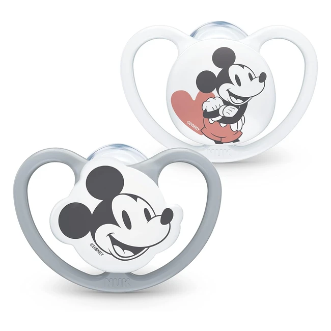 Nuk Ciuccio Space 618 Mesi Succhietti Extra Ventilazione Silicone Senza BPA Disney Topolino 2 Pezzi